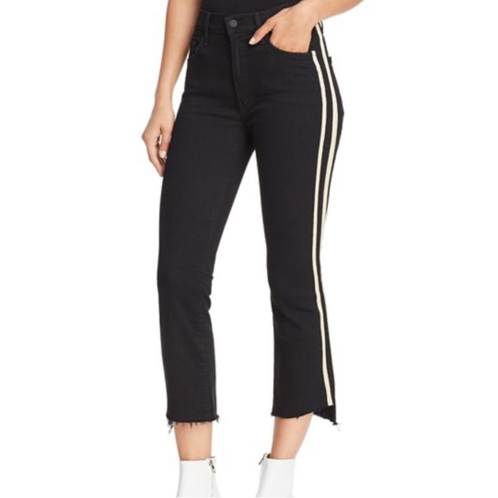 MOTHER The Hustler Ankle Fray Jeans - Black with Ivory Racing Stripe